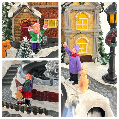 Christmas Village Snowy Fountain Milky Way River Musical Multicolor LED Light Up